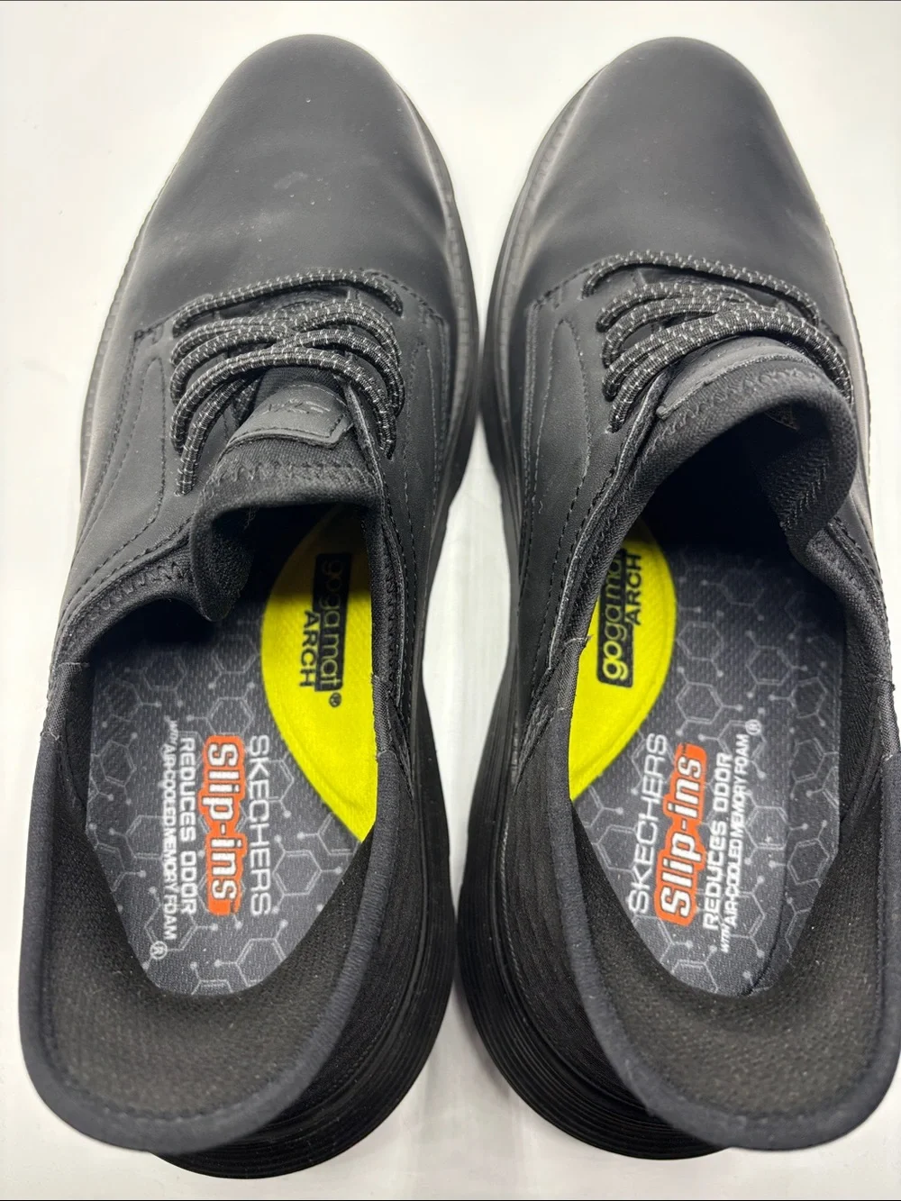 Men's Skechers Garza Gervin Slip In Black Leather Athletic Sneaker Shoes Size 12
